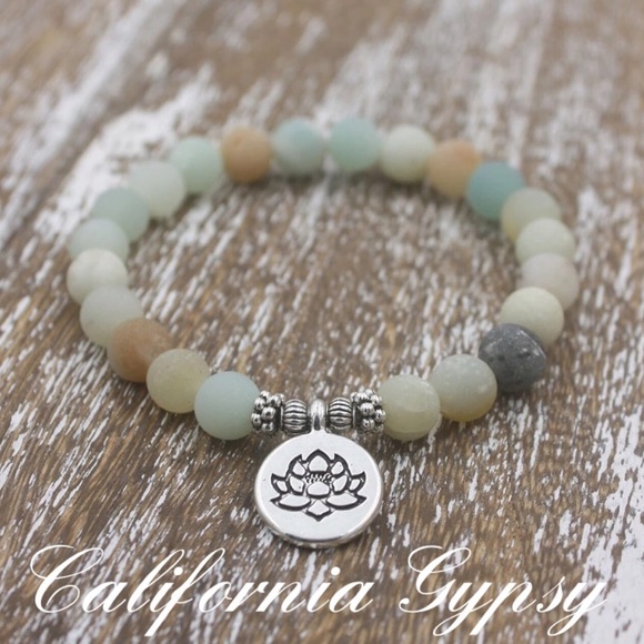 Jewelry - Frosted Amazonite Lotus Charm Bracelet